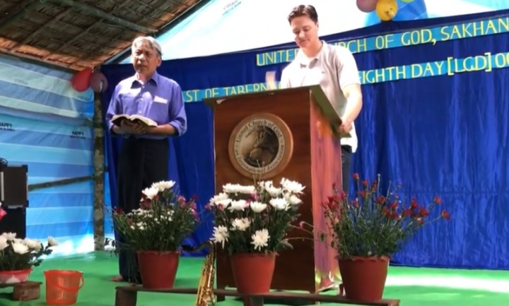 Aaron Jennings gives a message while keeping the Feast in Myanmar.