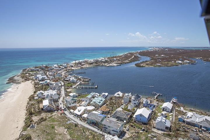 Aerial view of Abaco Island and Marsh Harbour Bahamas in the wake of Hurricane Dorian.