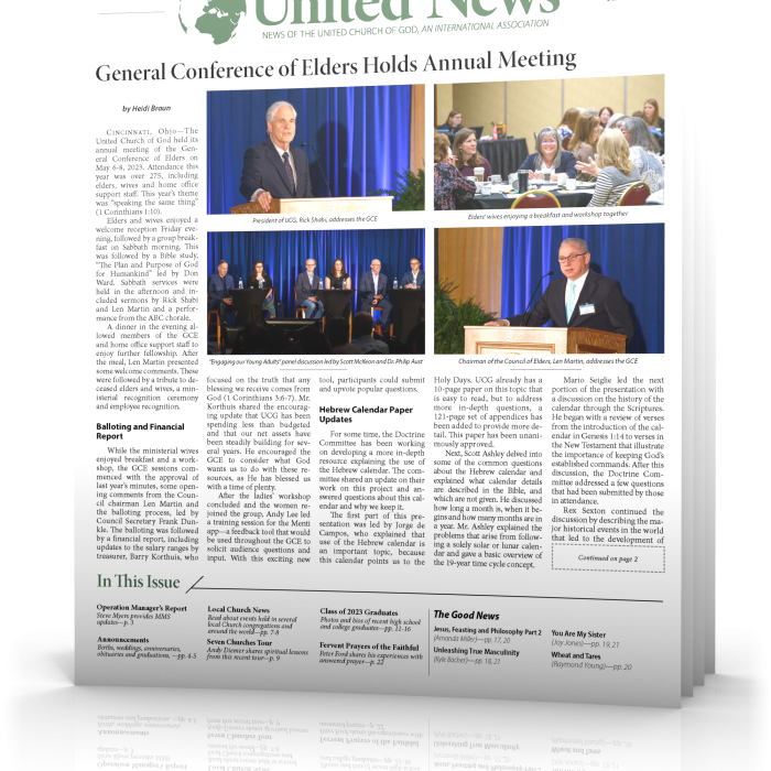 Tilted cover of July - August United News 2023