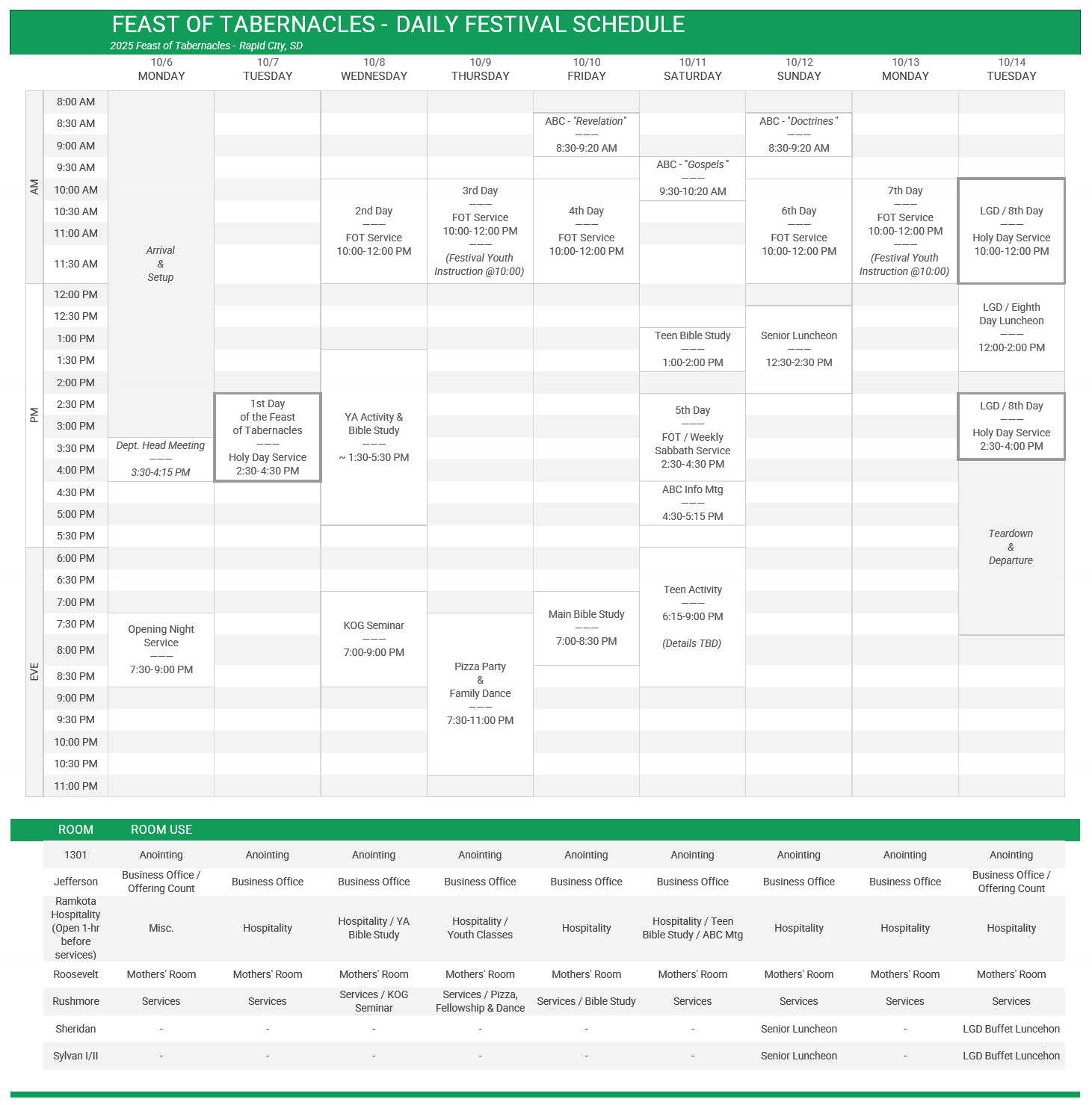 Rapid City FOT - Activity Schedule