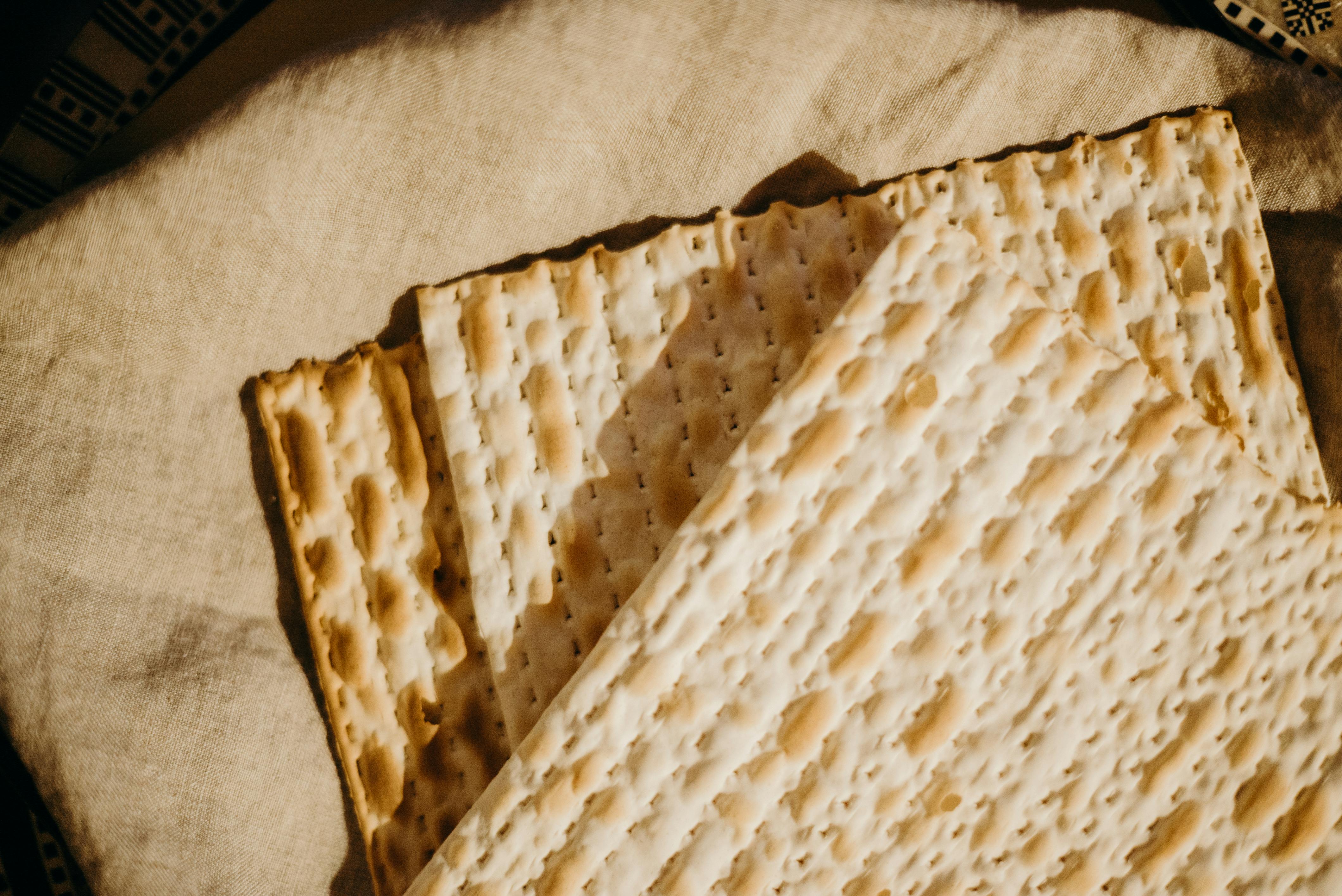 matzos on a fabric backdrop