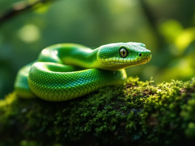 a green snake resting on the branch of a tree