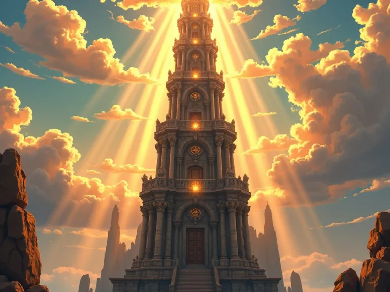 very tall tower with golden sunlight shining down on it