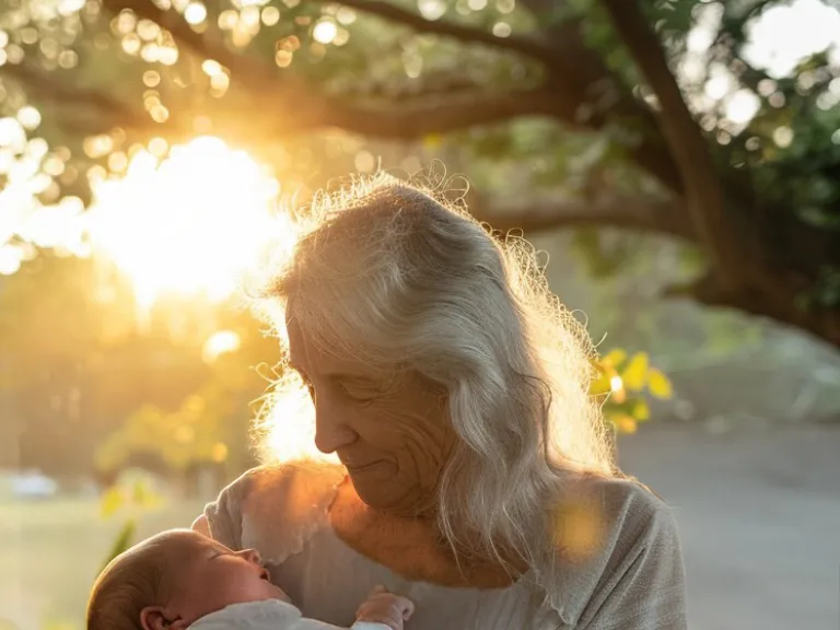 an old woman and a baby