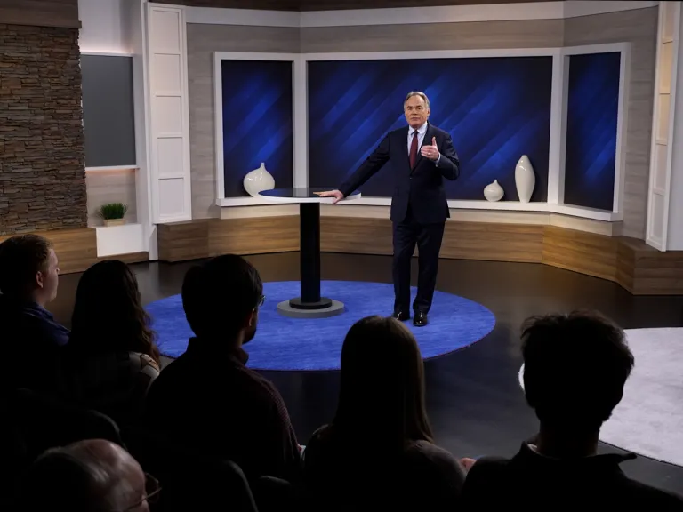 Daris McNeely presenting Beyond Today television program