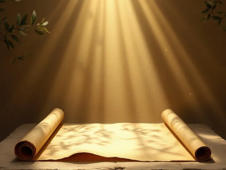 a blank scroll opened on a slab of stone with light shining on it from above