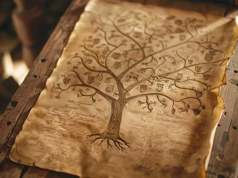 a piece of parchment with a family tree drawn on in