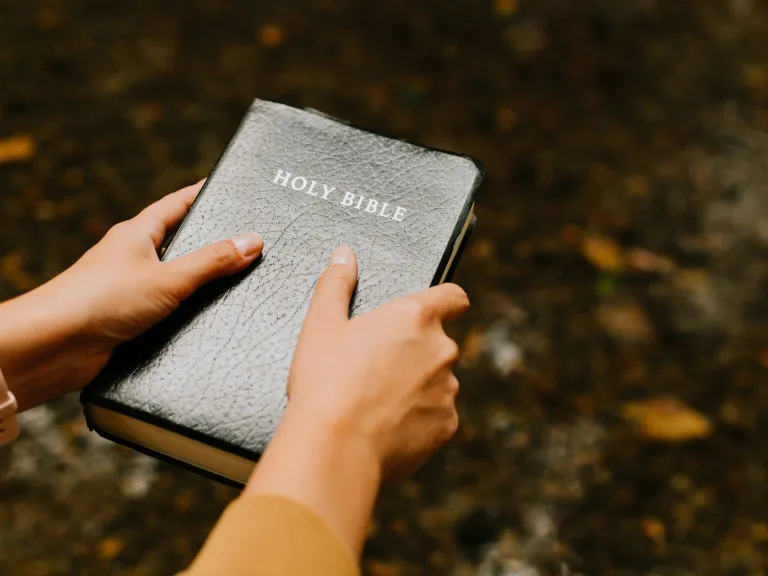 a pair of hands holding a Bible