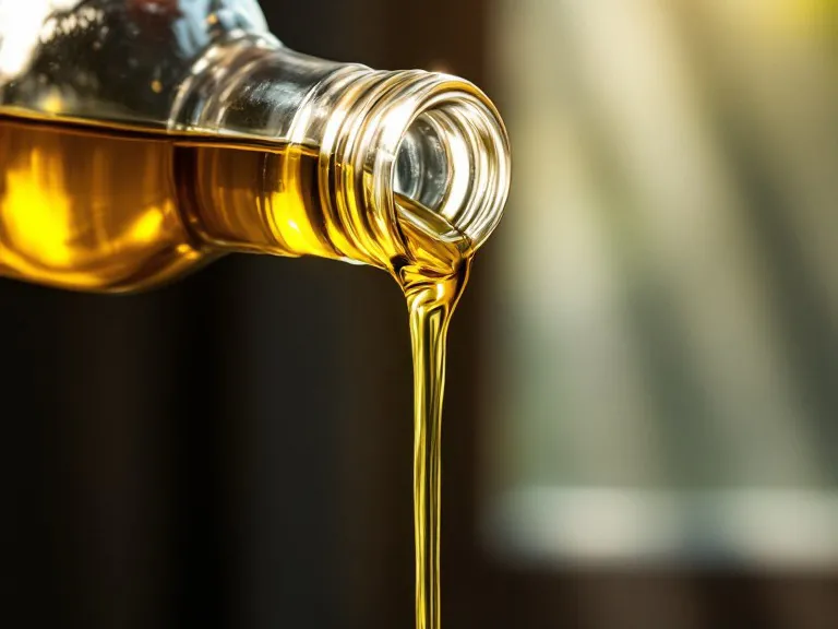oil being poured from a glass jar in front of a window