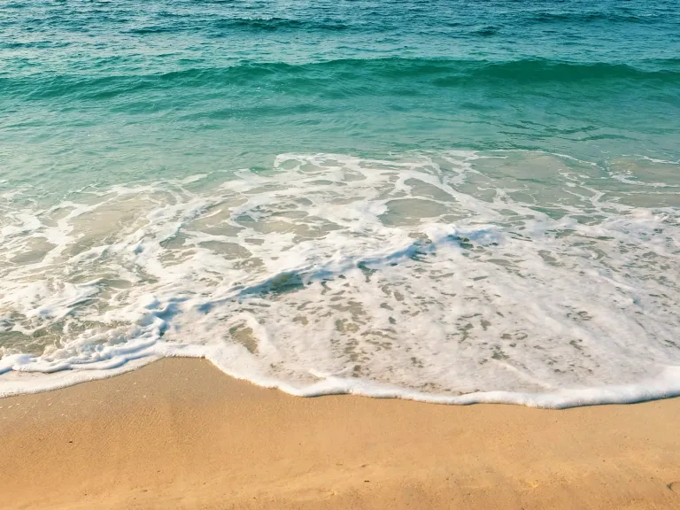 an ocean wave on a sandy beach