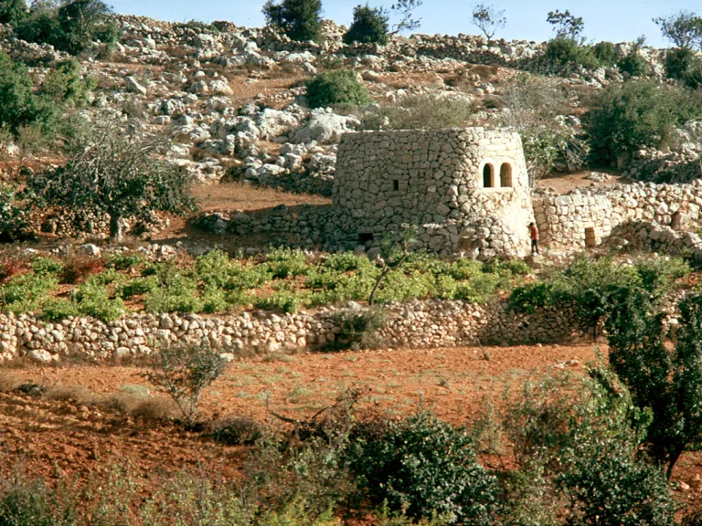 In ancient times watchmen would use a watchtower like this one, still in use today in the hill country of central Israel, to watch and warn of approaching danger. An old watchtower.