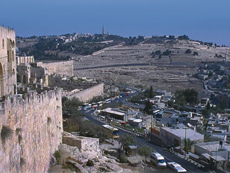 Zechariah 14:4 reveals that Jesus Christ will return to the Mount of Olives overlooking Jerusalem. At His return He will establish God’s government on earth, finally bringing peace to the Middle East and the entire world. A view over Jerusalem.