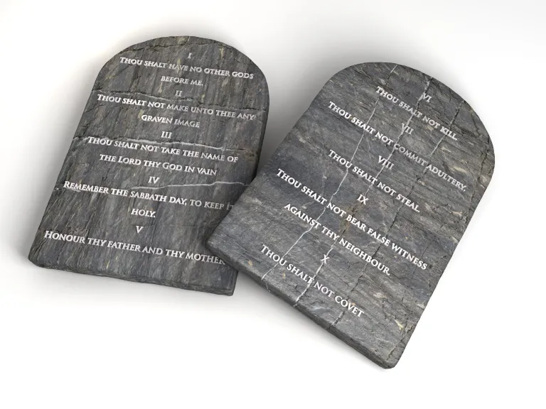 The Bible shows that the Ten Commandments did not originate with Moses or in his time. Stone tablets inscribed with the Ten Commandments.