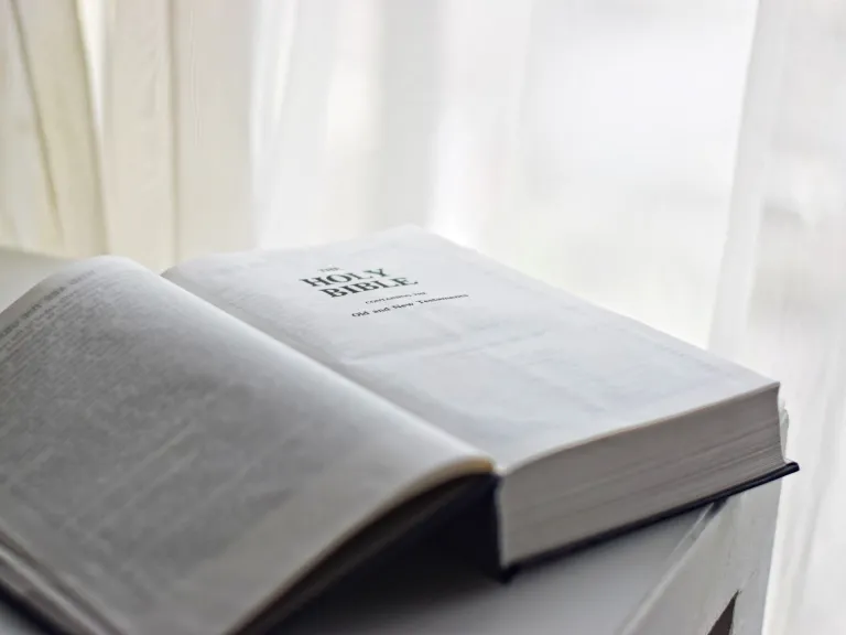 What Jesus was saying is that the Old Testament in all its parts and elements—moral and prophetic—referred to Himself and applied to Him. An open Bible laying on a table.