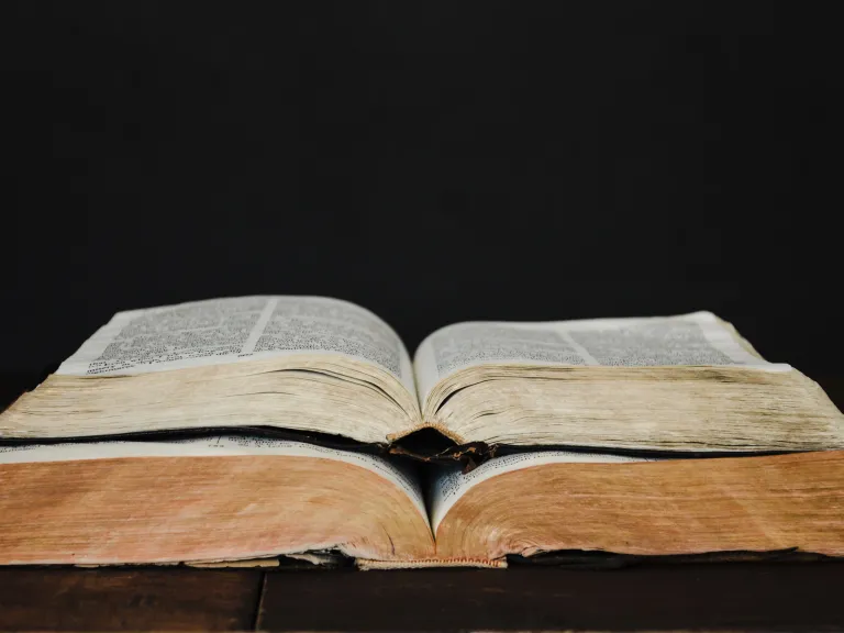 Awareness of these threads running through the Bible will open the way to a better overall understanding of God’s Word. Two open Bible stacked on top of each other.