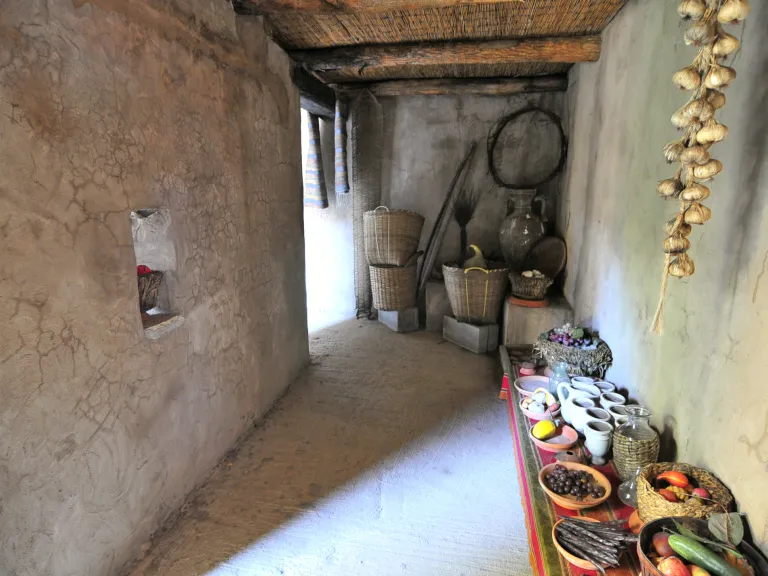The Greek word translated “inn” in Luke 2:7 actually refers to a guest room like this one from a reconstructed Israelite house, which doubled as a storage room when not housing visitors. A reconstructed Israelite house.