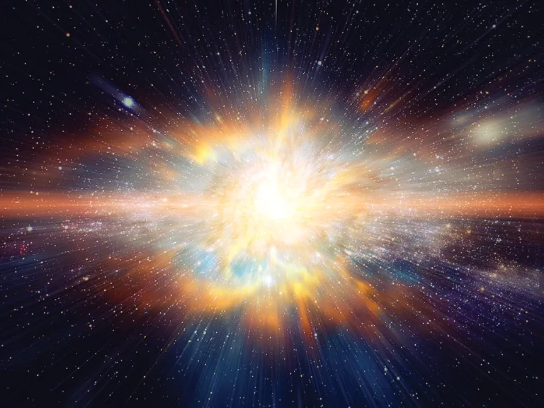 The Word, who was with God and was God, the One through whom God had created all things including humankind, came down from heaven to become a flesh-and-blood human being. Burst of powerful light in the galaxy.
