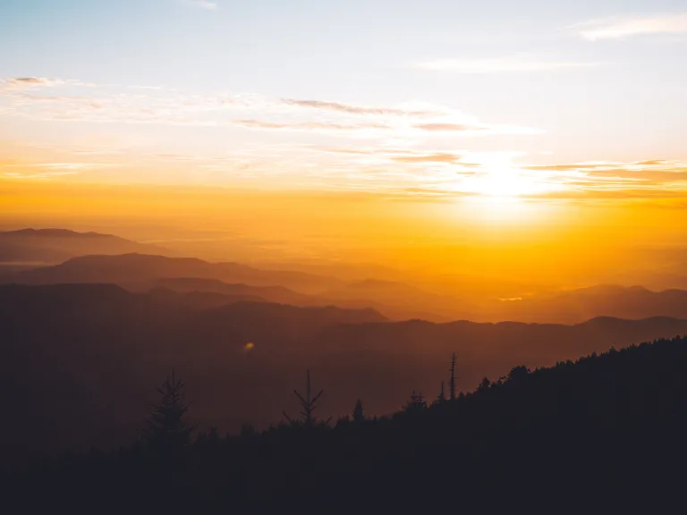 Sunset over a mountain range.