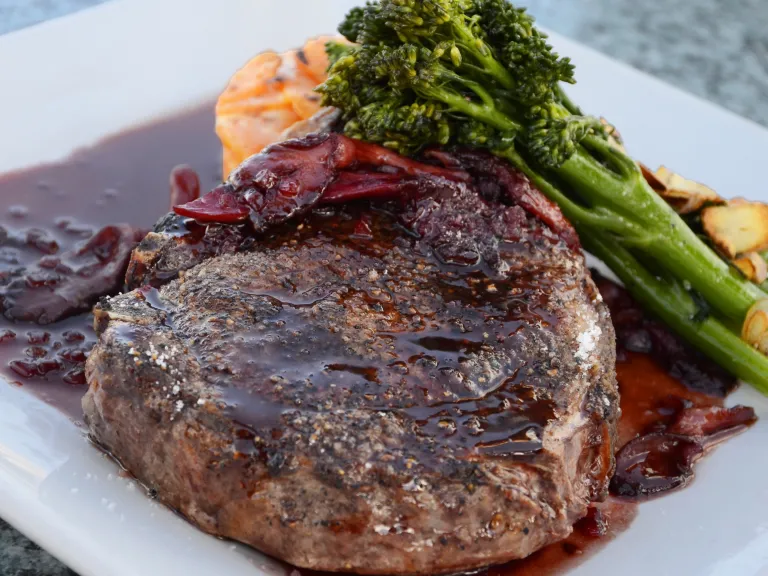 We can still enjoy the pot roast or chicken since they are "clean" according to God's food laws and have been properly slaughtered. Steak on a plate.