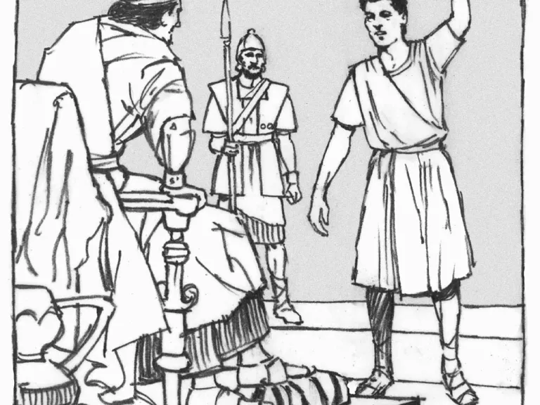 Daniel confidently came before the king and asked for more time to discover the dream and its interpretation. Illustration of Daniel addressing King Nebuchadnezzar.