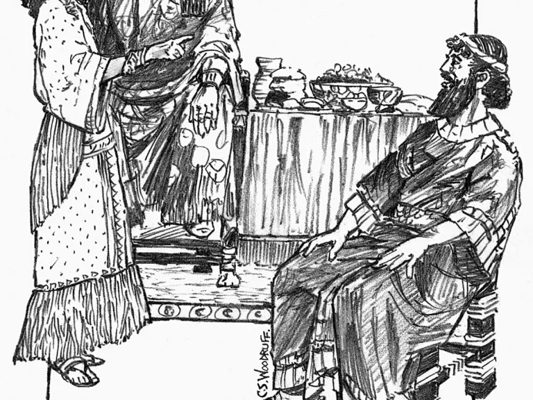 Esther turned and pointed toward Haman: “The adversary and enemy is this wicked Haman!” Haman was mortified. The king was so angry he could not speak. Illustrations of Esther