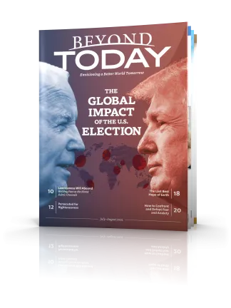 The Global Impact of the U.S. Election - Beyond Today July-August 2024 Cover - Biden vs Trump