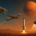 ChatGPT rendering showing technology from the first manned flight to rockets and spaceflight.
