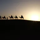 Men riding on camels.