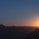 Sunset over mountains.