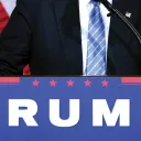 A lectern with a Trump poster on the front.