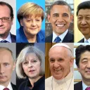 Photos de François Hollande (France), Angela Merkel (Allemagne), Barack Obama (États-Unis), Xi Jinping (Chine), Vladimir Putin (Russie), Theresa May (Royaume-Uni), pape François, Shinzo Abe (Japon)