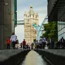 On the towers of the Tower Bridge in London.