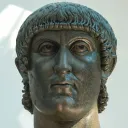 A colossal bronze bust of Roman Emperor Constantine the Great, who legalized a very different form of Christianity in his empire.