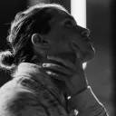 A woman looking up.