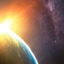 Sun rays shining past earth.