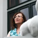 A woman in a thinking mode.