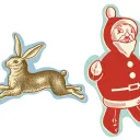 a Santa and Easter bunny cartoon cut out
