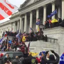 People gathering outside the Capitol building in Washington, DC.