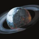 Illustration of a planet with rings around it.