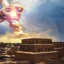 An artist rendition of the destruction of Sodom.