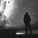 A night sky spinning and distorted.
