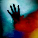 A photos illustration of a hand through red smoke.