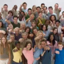 A group of people pointing at you.