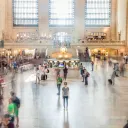 People inside a train station.
