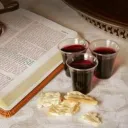 A Bible, unleavened bread and wine
