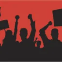 Graphic of angry protestors.