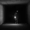 A person in a dark tunnel