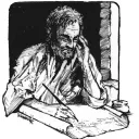 Illustration of John writing the book of Revelation.
