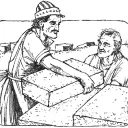 Illustration of Nehemiah helping to build the wall around Jerusalem.