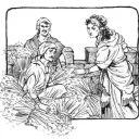 Illustration of Rahab hiding the spies.